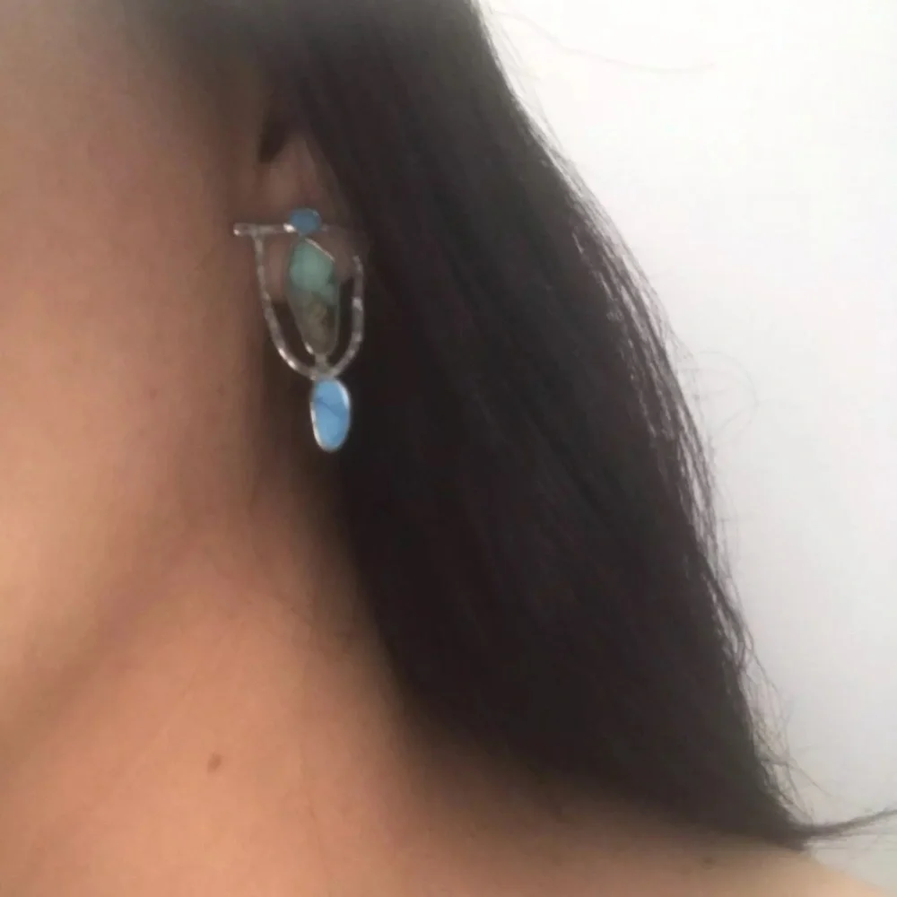 Silver Turquoise Drop Earrings - Blue-Green Stones